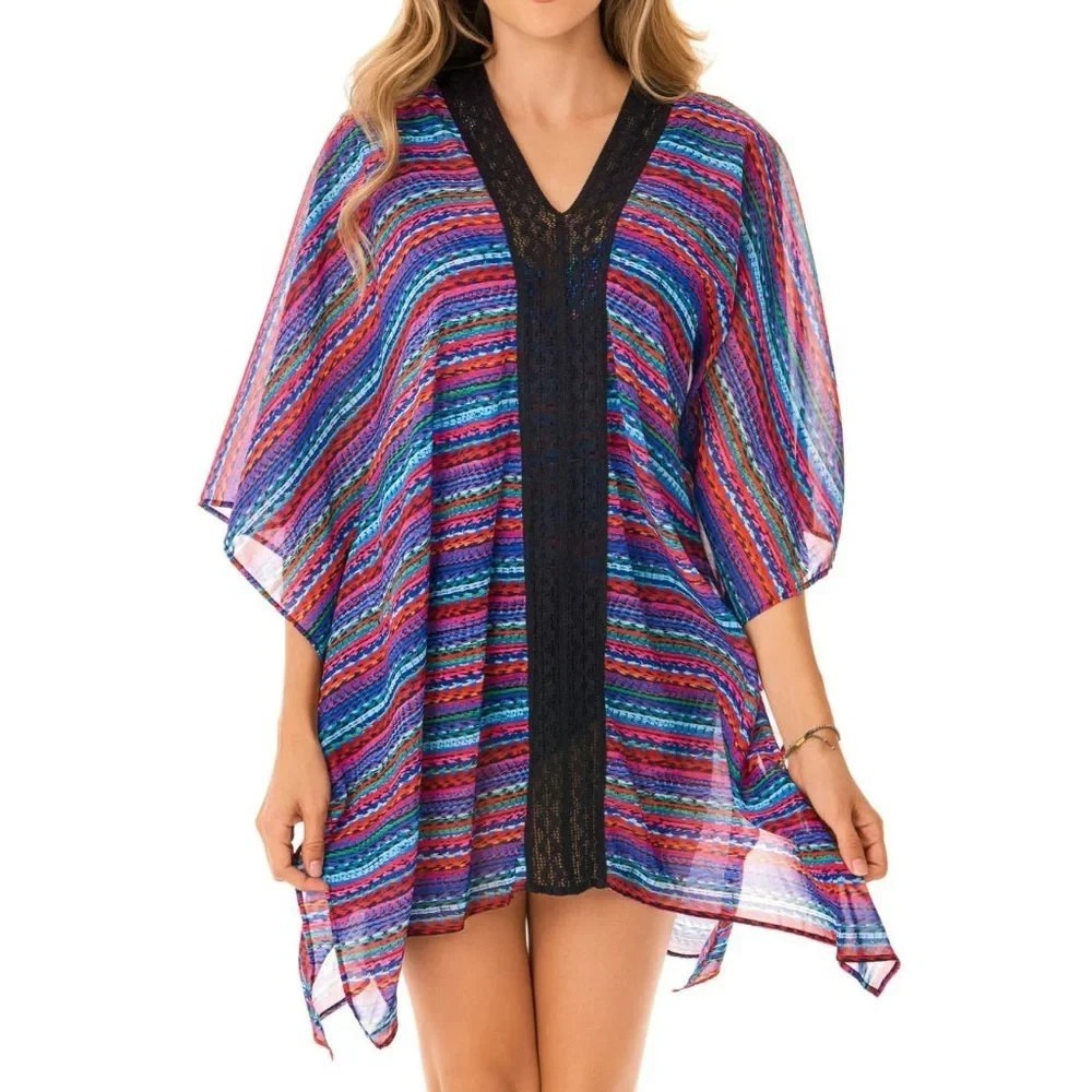 NWT Miraclesuit Carnivale Caftan Swimsuit Cover-Up Multi Color Striped Small